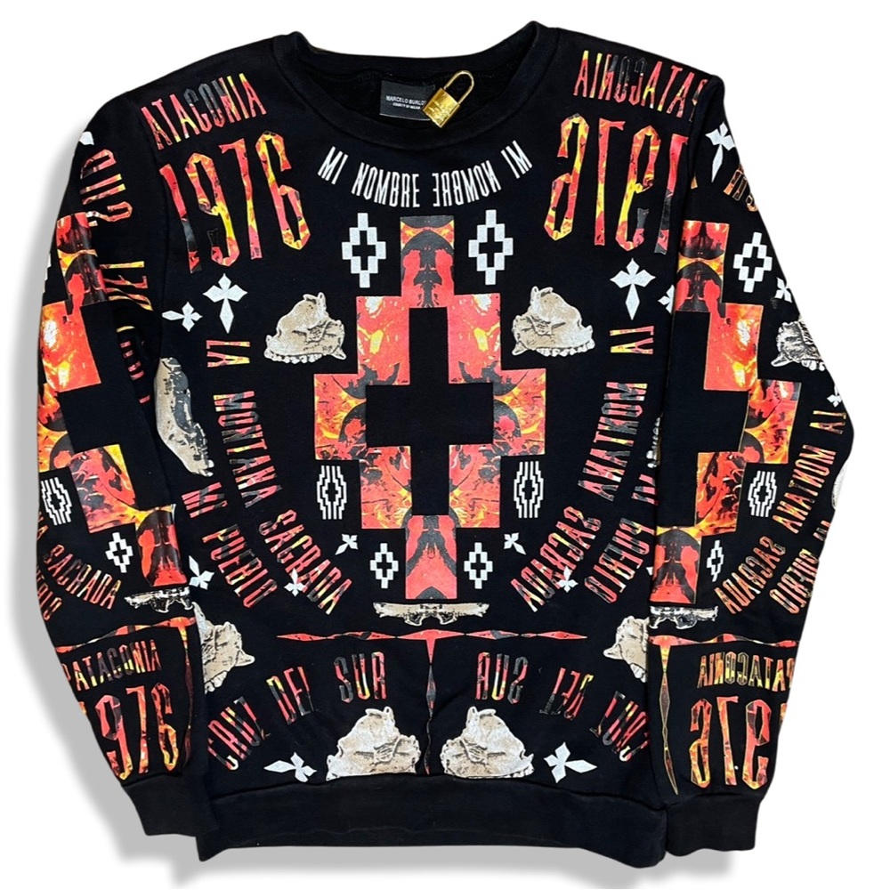 Marcelo Burlon County of Milan Black Red Orange Graphic Sweatshirt